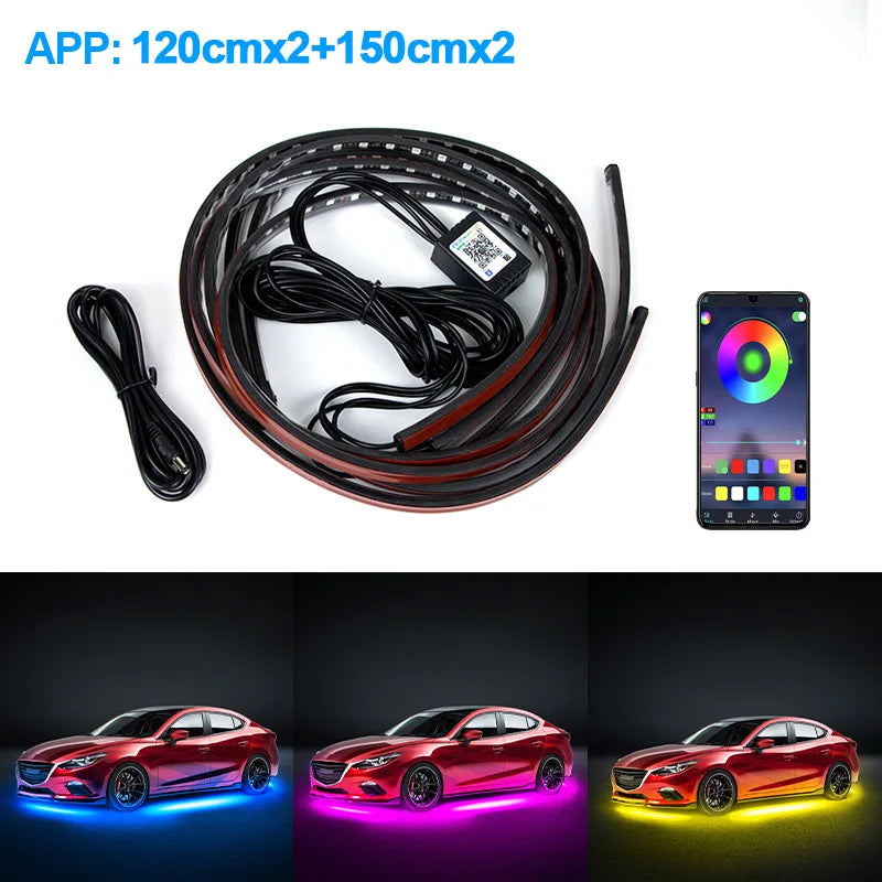 Car Flexible Underglow Strip Light LED Underbody APP Remote Sound Control RGB Neon Light Atmosphere Lamp Auto Decoration