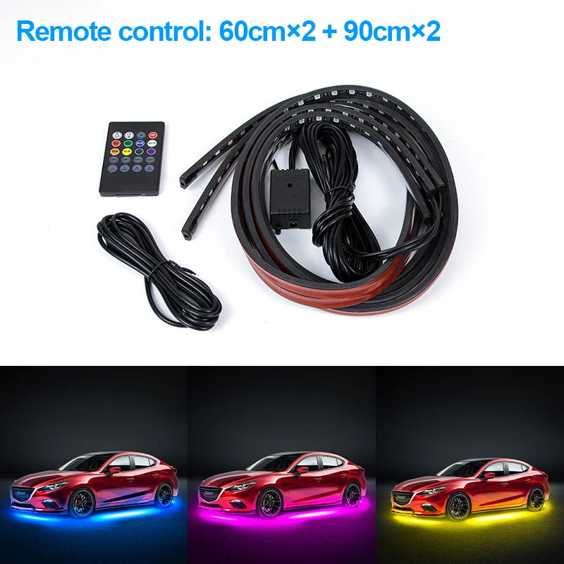 Car Flexible Underglow Strip Light LED Underbody APP Remote Sound Control RGB Neon Light Atmosphere Lamp Auto Decoration
