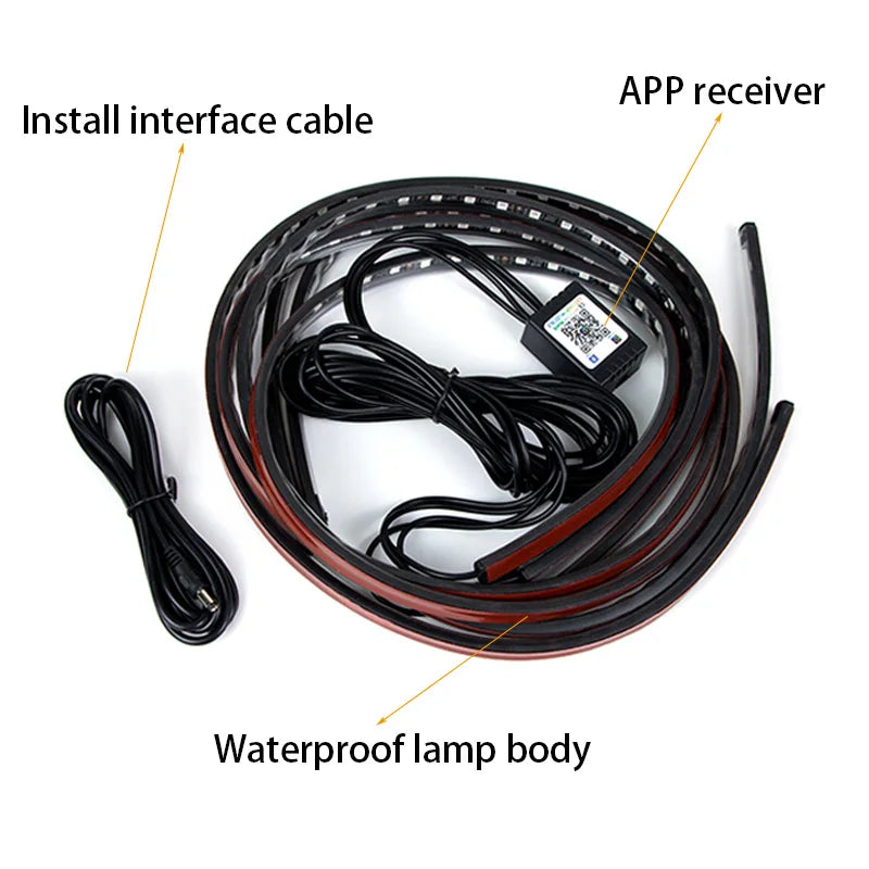 Car Flexible Underglow Strip Light LED Underbody APP Remote Sound Control RGB Neon Light Atmosphere Lamp Auto Decoration