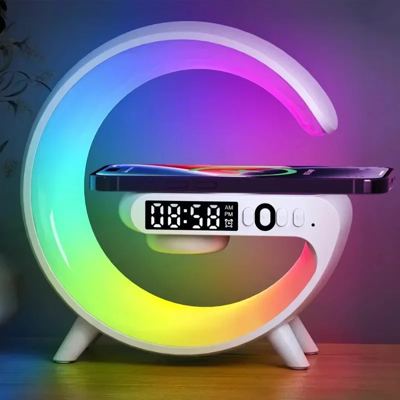 Regalo Perfecto: Bocina con cargador Inalámbrico y Luz RGB