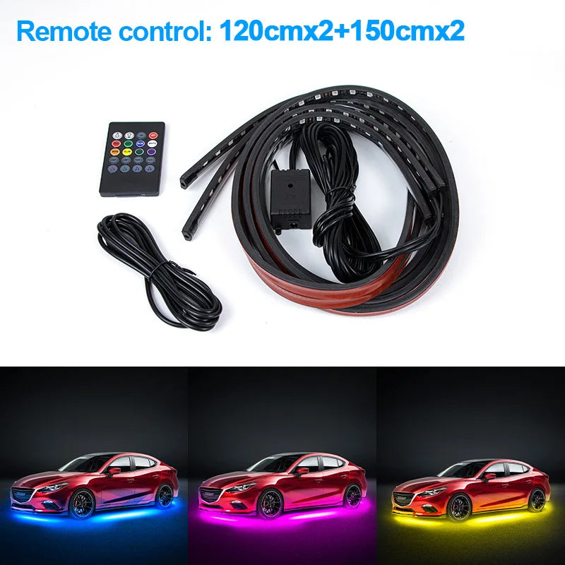 Car Flexible Underglow Strip Light LED Underbody APP Remote Sound Control RGB Neon Light Atmosphere Lamp Auto Decoration