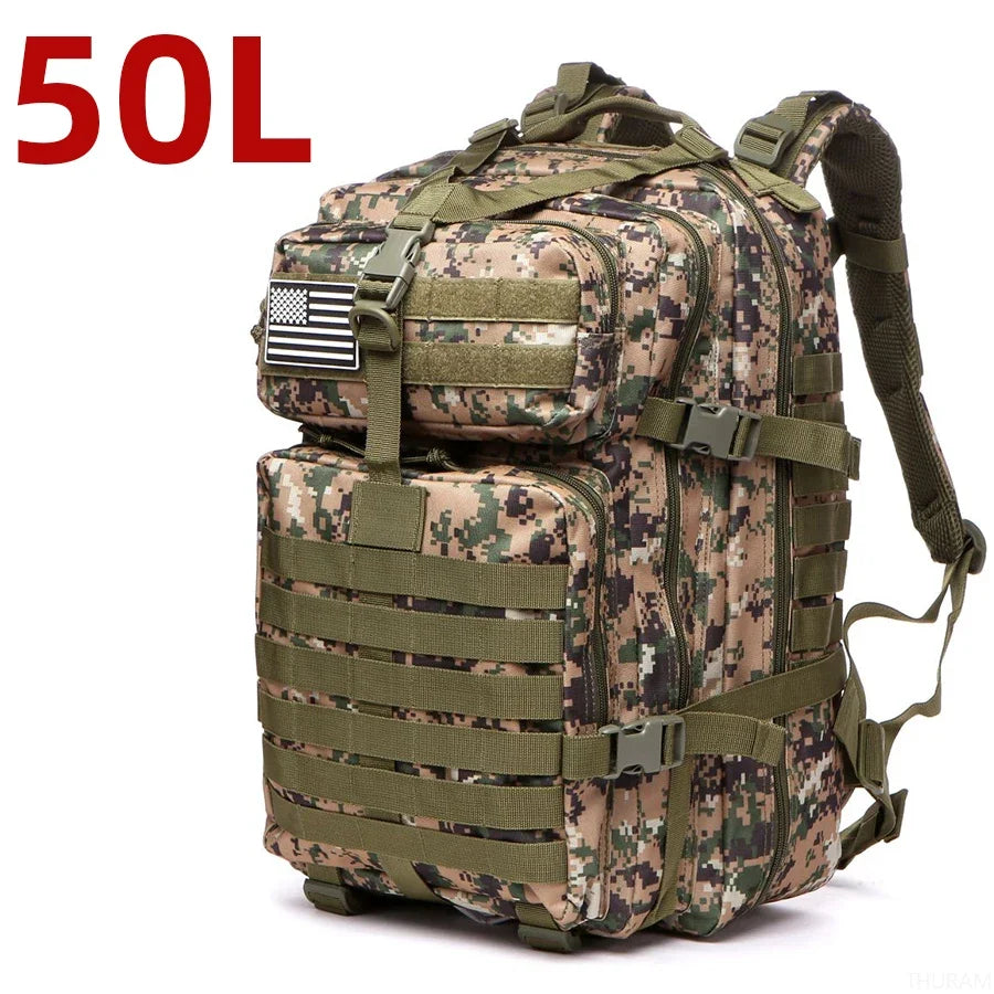Mochila Táctica Impermeable de Nylon Reforzado – 25L / 50L para Trekking, Pesca, Caza y Camping 🎒🌲