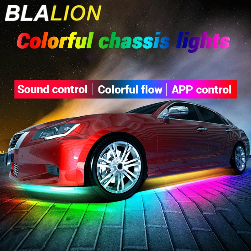 Car Flexible Underglow Strip Light LED Underbody APP Remote Sound Control RGB Neon Light Atmosphere Lamp Auto Decoration