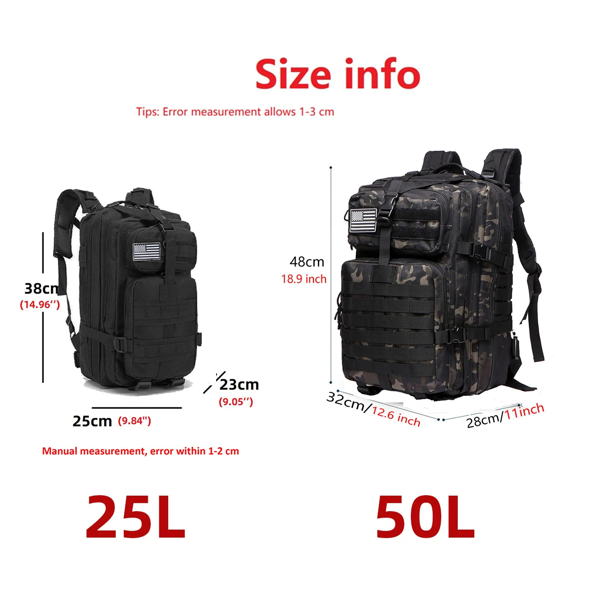 Mochila Táctica Impermeable de Nylon Reforzado – 25L / 50L para Trekking, Pesca, Caza y Camping 🎒🌲
