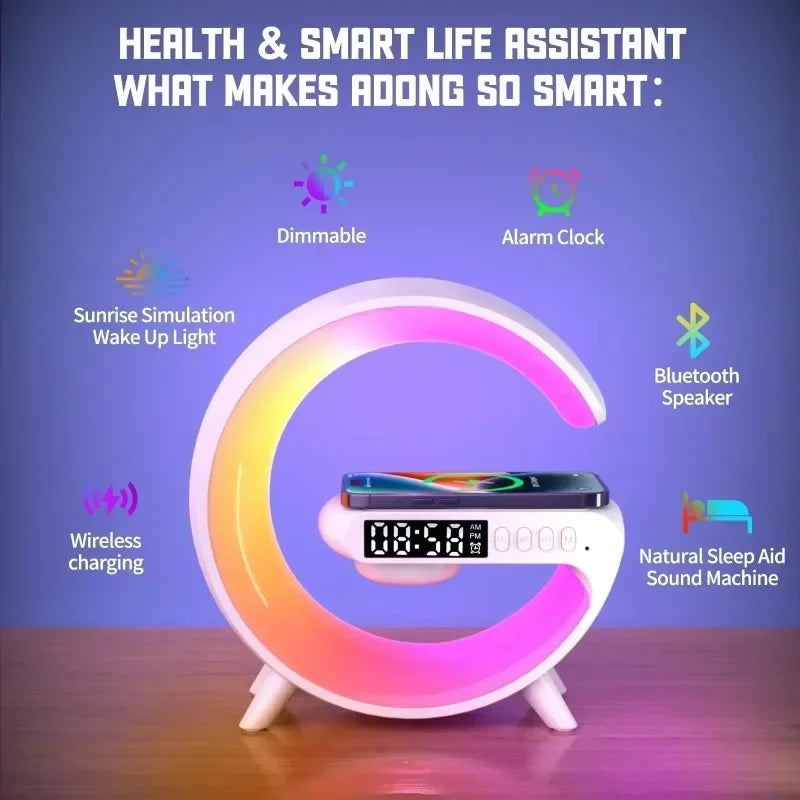 Regalo Perfecto: Bocina con cargador Inalámbrico y Luz RGB