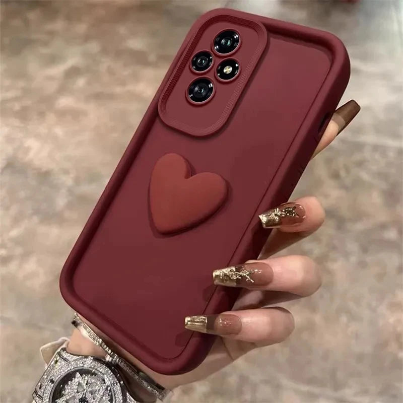 Funda de Silicona Love Heart con Protección para Cámara – Compatible con Huawei Honor 200 / 100 / 90 / 80 / 70 / 60 Pro Lite