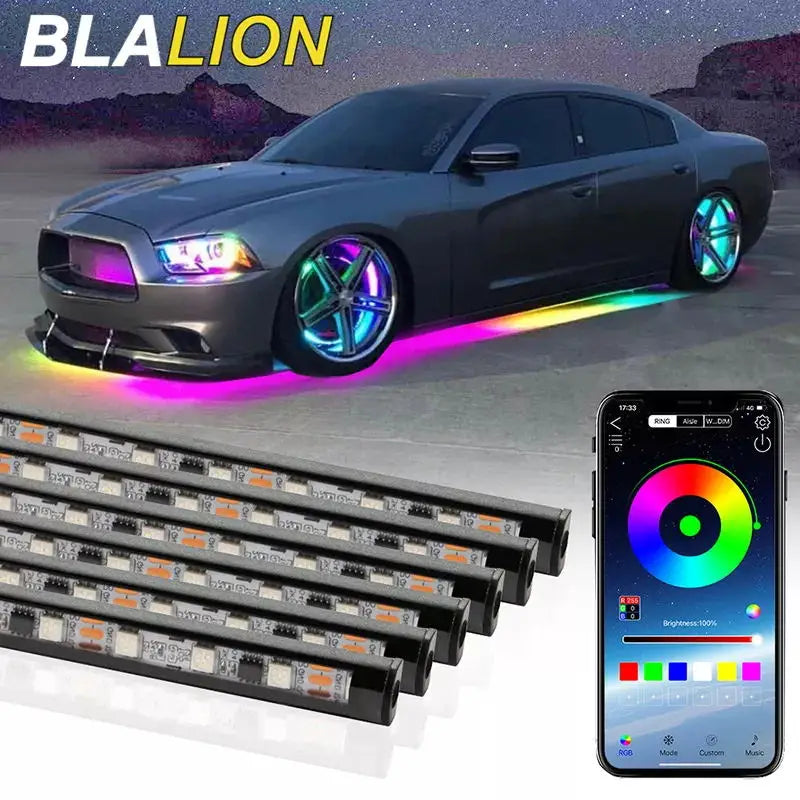 Car Flexible Underglow Strip Light LED Underbody APP Remote Sound Control RGB Neon Light Atmosphere Lamp Auto Decoration