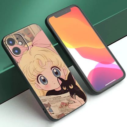 Funda de teléfono negra con diseño de Sailor Moon Anime para Teléfonos Móviles