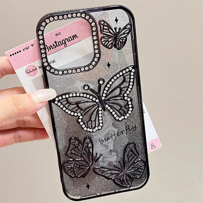 Funda de Silicona Transparente con Mariposa de Diamante: Lujo y Elegancia para tu iPhone 🦋💎