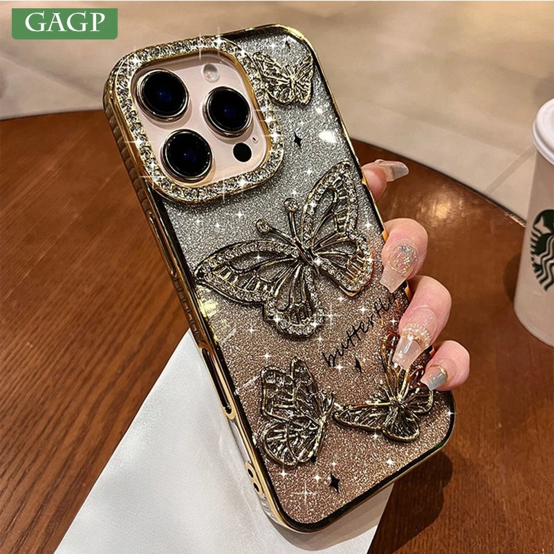 Funda de Silicona Transparente con Mariposa de Diamante: Lujo y Elegancia para tu iPhone 🦋💎