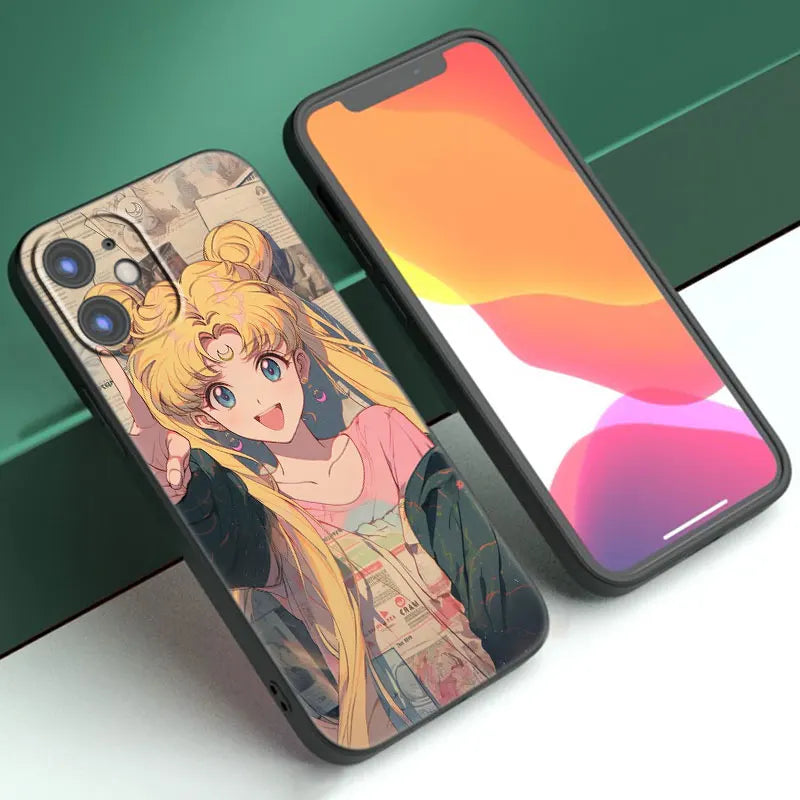 Funda de teléfono negra con diseño de Sailor Moon Anime para Teléfonos Móviles