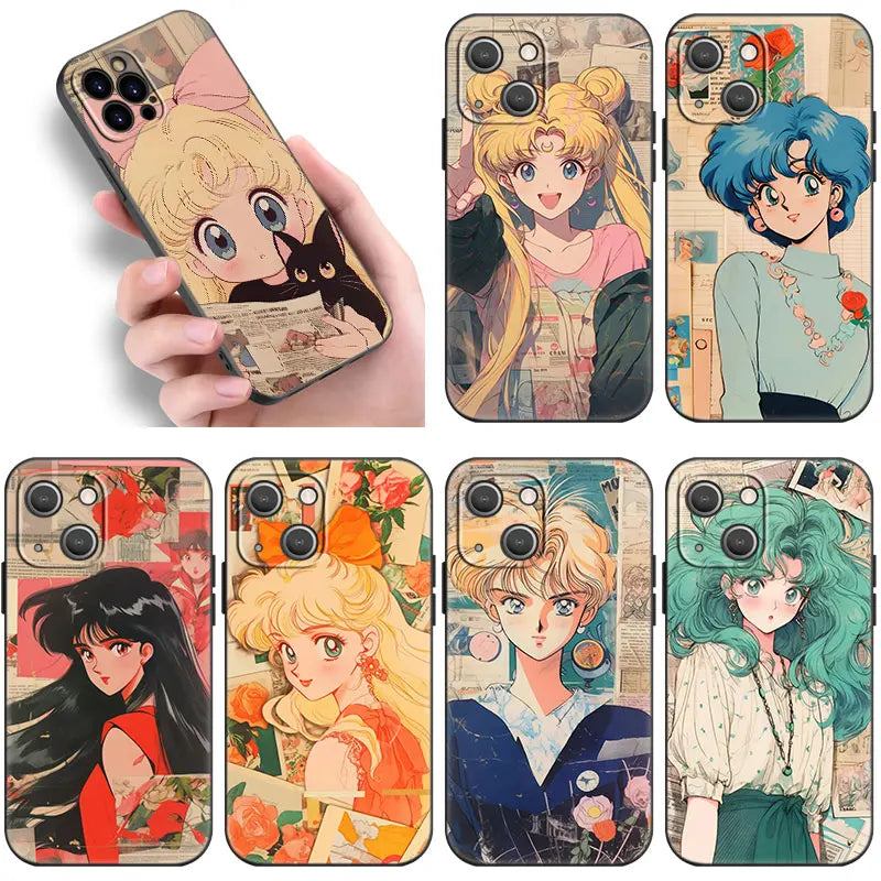 Funda de teléfono negra con diseño de Sailor Moon Anime para Teléfonos Móviles