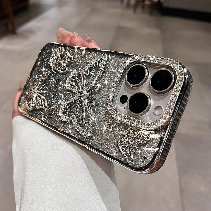 Funda de Silicona Transparente con Mariposa de Diamante: Lujo y Elegancia para tu iPhone 🦋💎