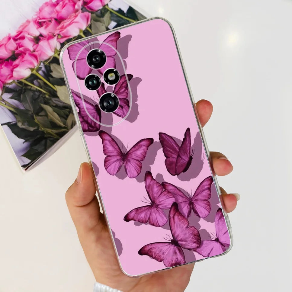 Nueva funda para Huawei Honor 200 6,7" Funda de silicona suave  con estampado de mariposas y flores para Honor 200 Lite 5G