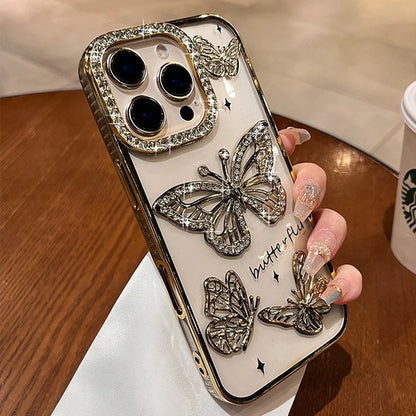 Funda de Silicona Transparente con Mariposa de Diamante: Lujo y Elegancia para tu iPhone 🦋💎