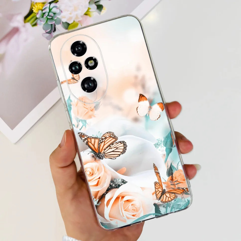 Nueva funda para Huawei Honor 200 6,7" Funda de silicona suave  con estampado de mariposas y flores para Honor 200 Lite 5G