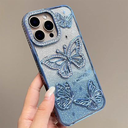 Funda de Silicona Transparente con Mariposa de Diamante: Lujo y Elegancia para tu iPhone 🦋💎