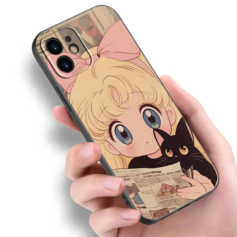 Funda de teléfono negra con diseño de Sailor Moon Anime para Teléfonos Móviles