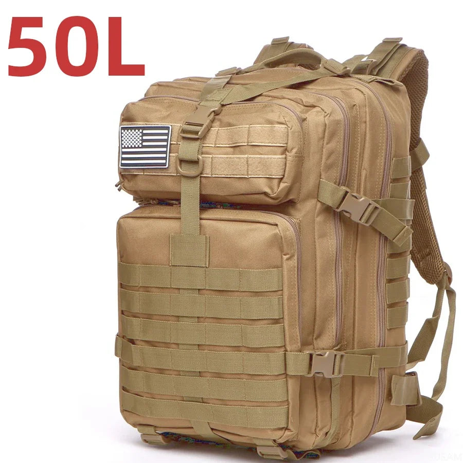 Mochila Táctica Impermeable de Nylon Reforzado – 25L / 50L para Trekking, Pesca, Caza y Camping 🎒🌲