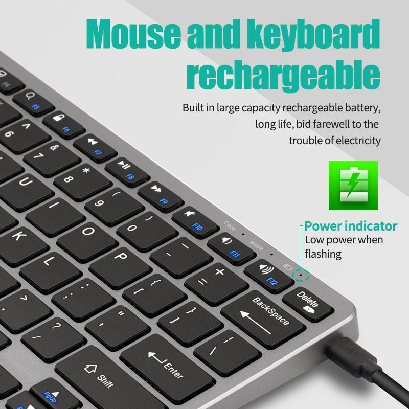 Mini teclado y ratón inalámbricos con Bluetooth de 2,4 G para portátiles, ordenadores de sobremesa, tabletas, iPad, Android y MacBook